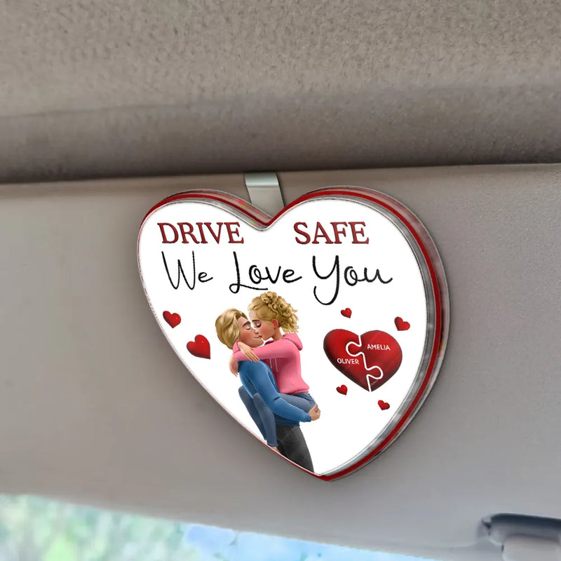 Gift For Couples,Gift For Husband,Gift For Wife,Gift For Boyfriend,Gift For Girlfriend,Love - Drive Safe I Love You 3D Kissing Couples - Personalized Custom Shaped Acrylic Car Visor Clip