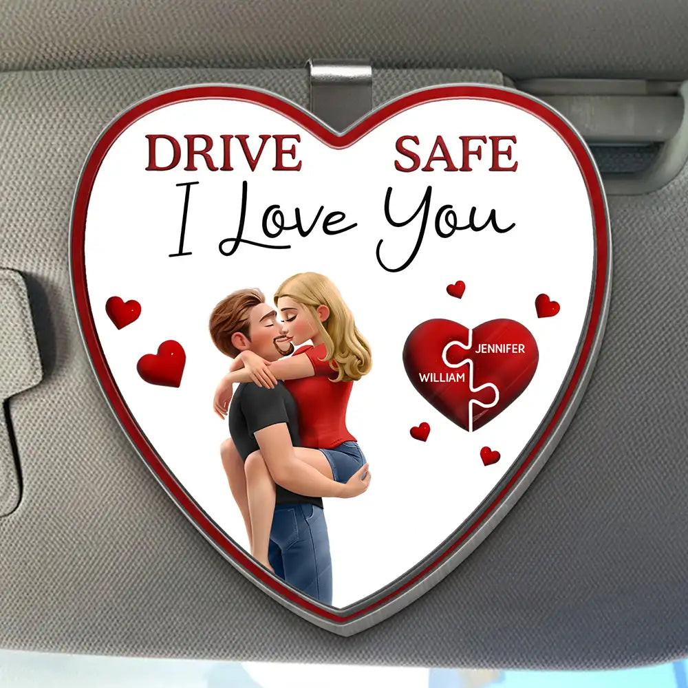 Gift For Couples,Gift For Husband,Gift For Wife,Gift For Boyfriend,Gift For Girlfriend,Love - Drive Safe I Love You 3D Kissing Couples - Personalized Custom Shaped Acrylic Car Visor Clip