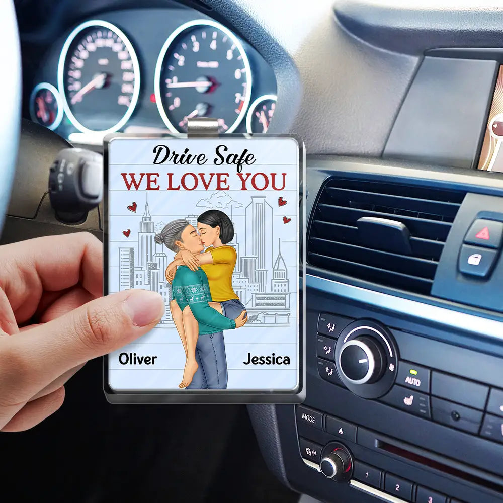 Gift For Couples, Gift For Husband, Gift For Wife, Gift For Boyfriend, Gift For Girlfriend, Love - Drive Safe I Love You Kissing Couples - Personalized Custom Shaped Acrylic Car Visor Clip