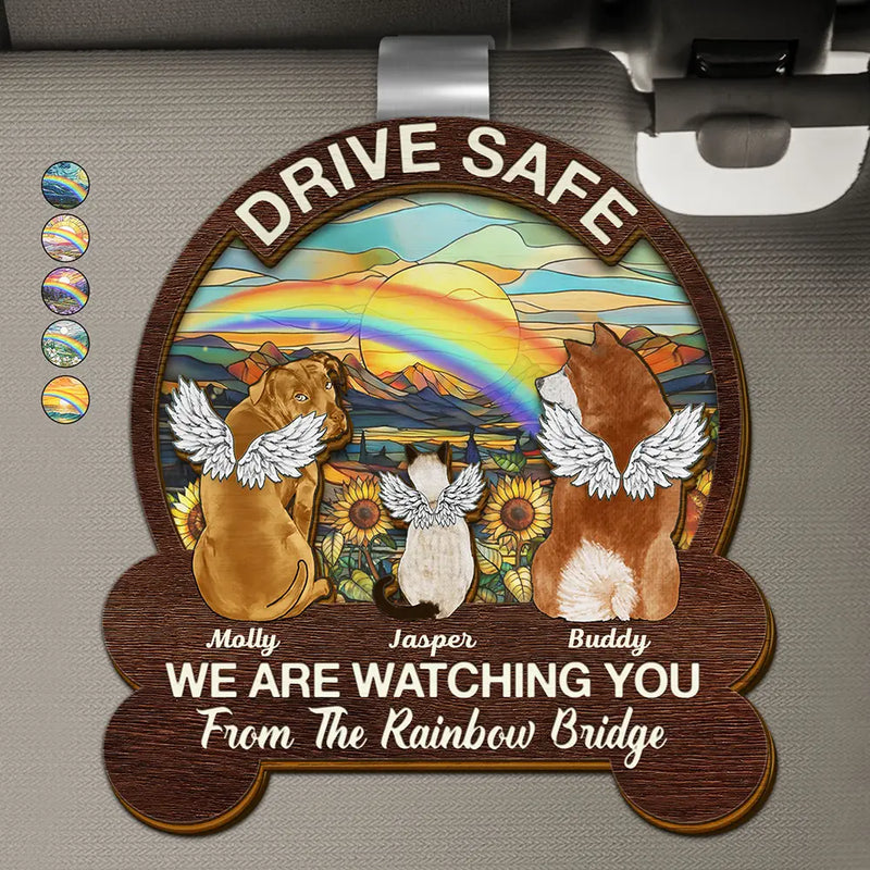 Love, Memorial, Dog Lovers, Cat Lovers, Pet Lovers - Drive Safe We're Watching You Dog Cat Memorial - Personalized Custom Shaped Car Visor Clip