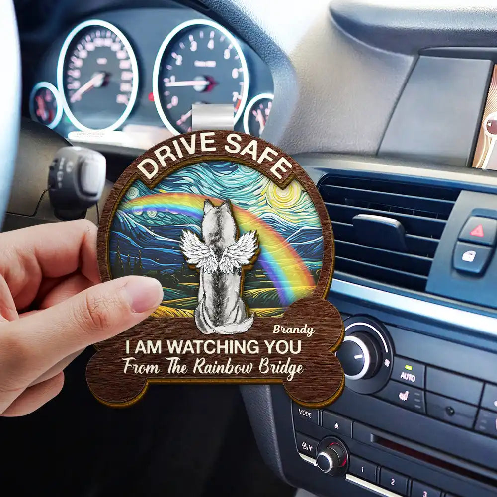 Love, Memorial, Dog Lovers, Cat Lovers, Pet Lovers - Drive Safe We're Watching You Dog Cat Memorial - Personalized Custom Shaped Car Visor Clip