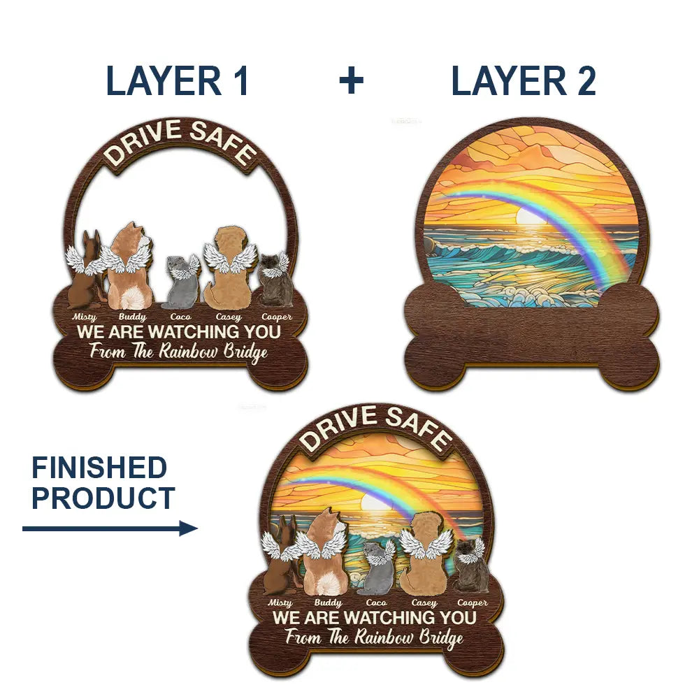 Love, Memorial, Dog Lovers, Cat Lovers, Pet Lovers - Drive Safe We're Watching You Dog Cat Memorial - Personalized Custom Shaped Car Visor Clip