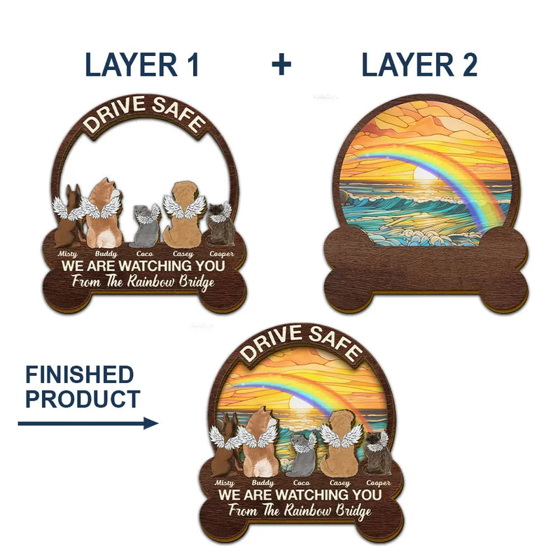 Love, Memorial, Dog Lovers, Cat Lovers, Pet Lovers - Drive Safe We're Watching You Dog Cat Memorial - Personalized Custom Shaped Car Visor Clip