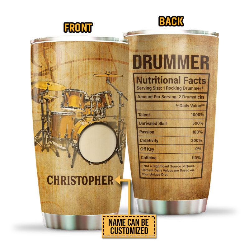Drummer Gifts Drummer Nutritional Facts Label Custom Tumbler, Percussion Drum Player Gift