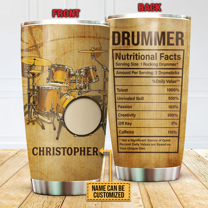 Drummer Gifts Drummer Nutritional Facts Label Custom Tumbler, Percussion Drum Player Gift