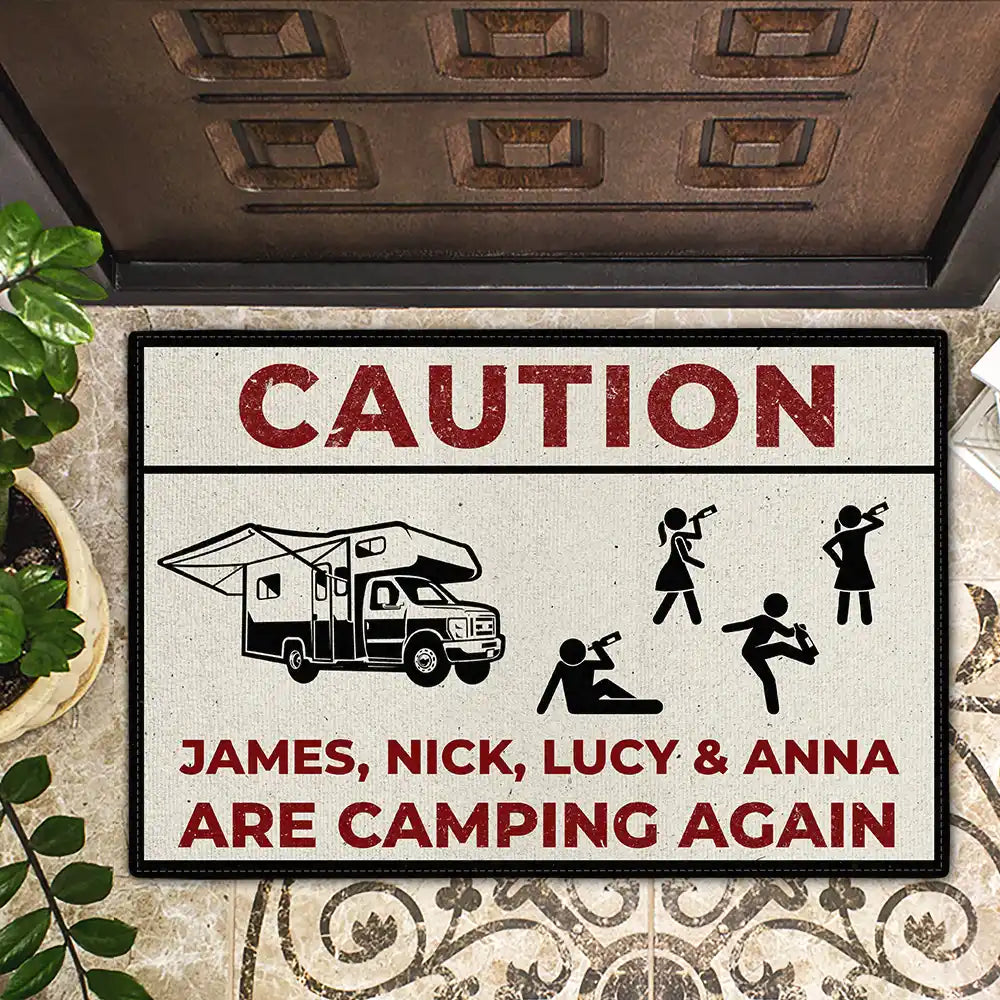 Camping,Gift For Couples,Best friends' Hobby,Top Market,Funny,Family - Drunk Stick Figure We Are Camping Again - Personalized Doormat