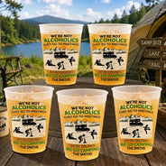 Playful, Camping, Family, Summer, Custom Text - Drunk Stick Figure We Go Camping - Personalized Frosted Cups