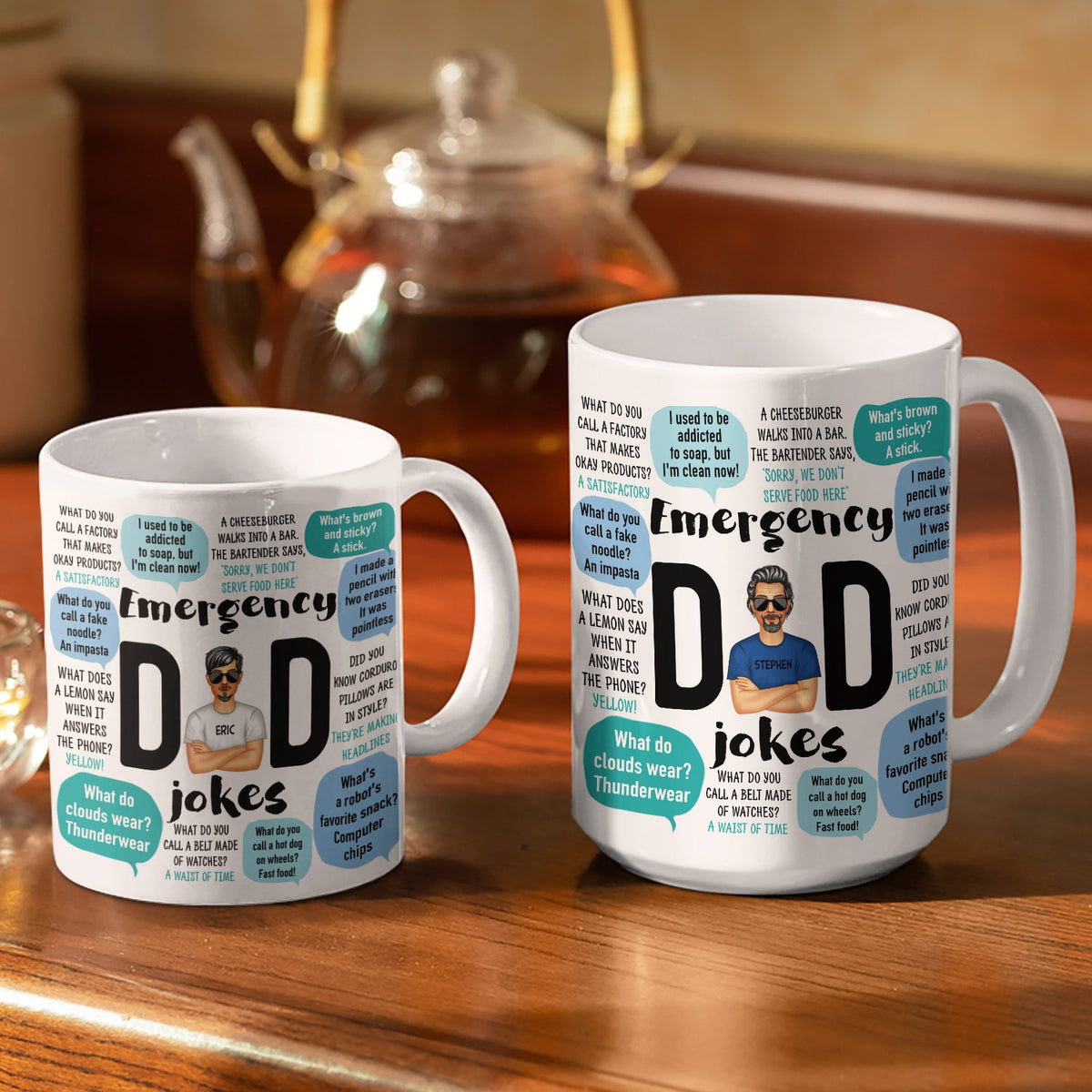 Funny Emergency Dad Jokes - Birthday, Anniversary, Family Gift For Daddy, Father, Grandpa, Husband, Men - Personalized Custom White Edge-to-Edge Mug