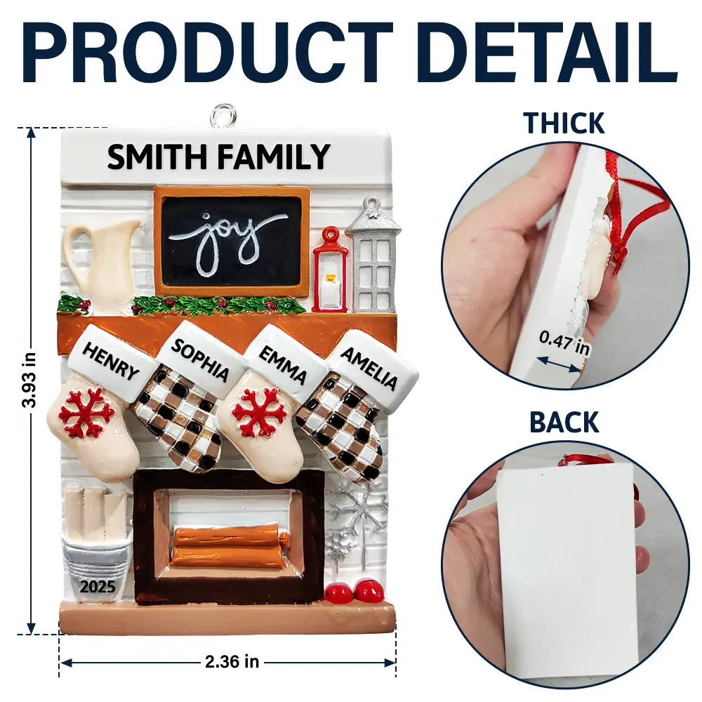 Family,Gift For Couples,Love,Christmas,Pet Lovers - Hanging Socks Cozy Fireplace Family Friend - Personalized Embossed Ceramic Ornament