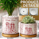 Gift For Bestie,Old Best friends,Gift For Sisters,Custom Photo,Happy - Custom Photo Pencil Sketch A True Friendship Is A Journey Without An End - Personalized Ceramic Plant Pot