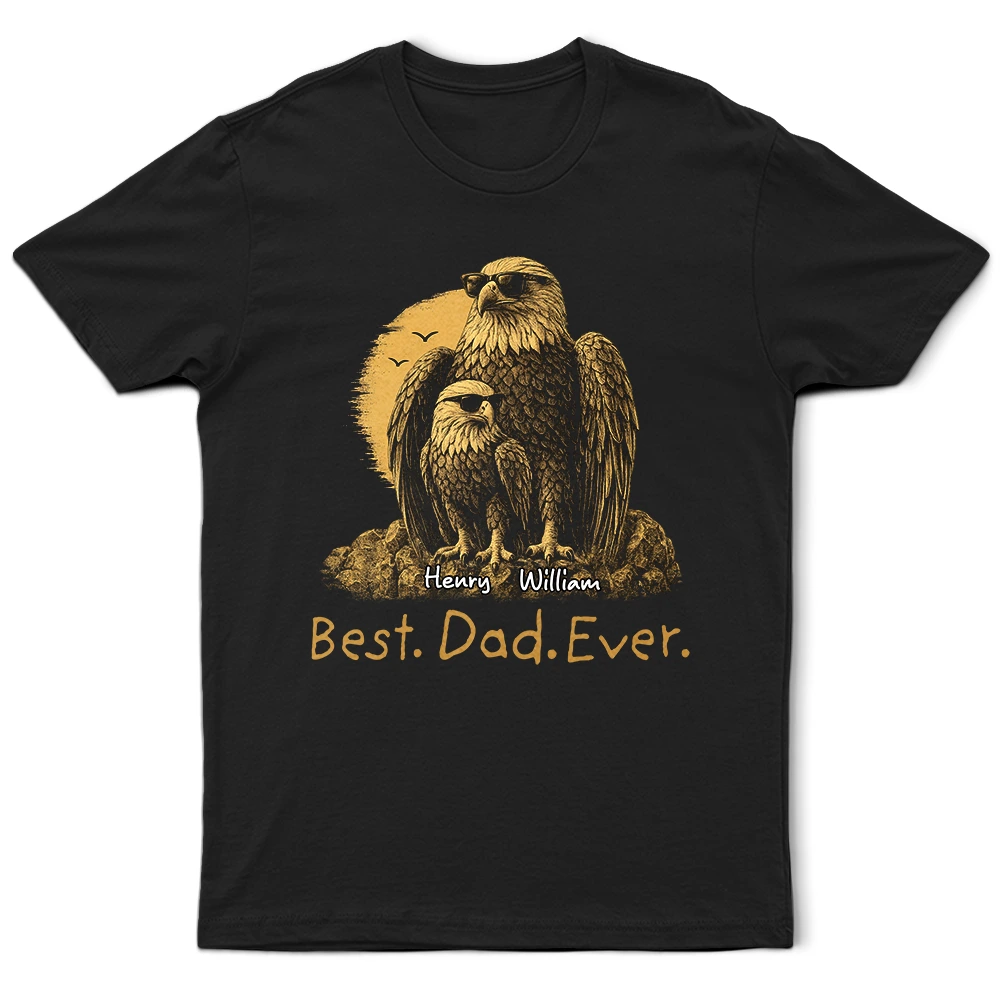 Gift For Father,America 250th,Confident,Custom Text - Eagle Father And Kids Retro Style Best Dad Ever - Personalized T Shirt