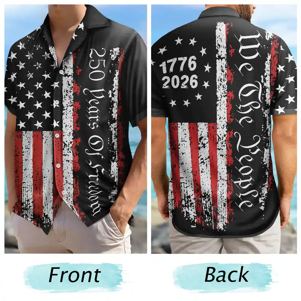 No Custom,America 250th,Independence Day - Early US Flag America 250 Years Of Freedom - Hawaiian Shirt