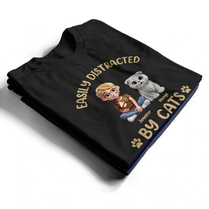 Easily Distracted By Cats & Books - Personalized T Shirt
