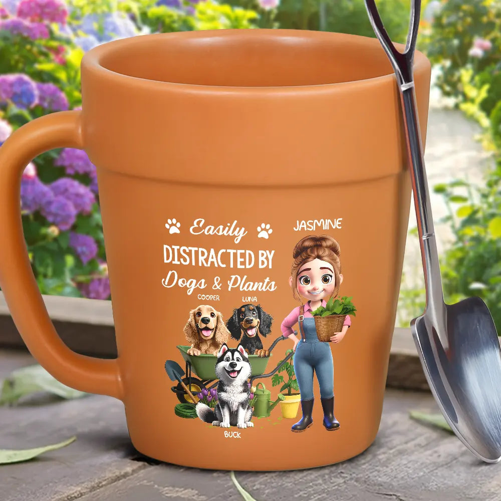 Easily Distracted By Dogs And Plants - Personalized Plant Pot Ceramic Mug