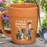 Gardening,Gift For Women,Gift For Men,Pet Lovers,Pet Mom,Pet Dad,Dog Lovers,Dog Mom,Dog Dad,Happy - Easily Distracted By Dogs And Plants - Personalized Plant Pot Ceramic Mug