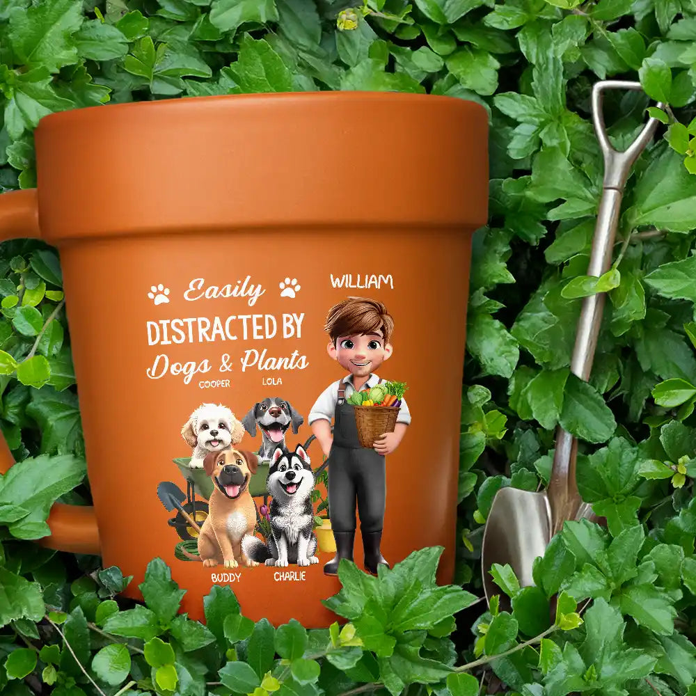 Gardening,Gift For Women,Gift For Men,Pet Lovers,Pet Mom,Pet Dad,Dog Lovers,Dog Mom,Dog Dad,Happy - Easily Distracted By Dogs And Plants - Personalized Plant Pot Ceramic Mug