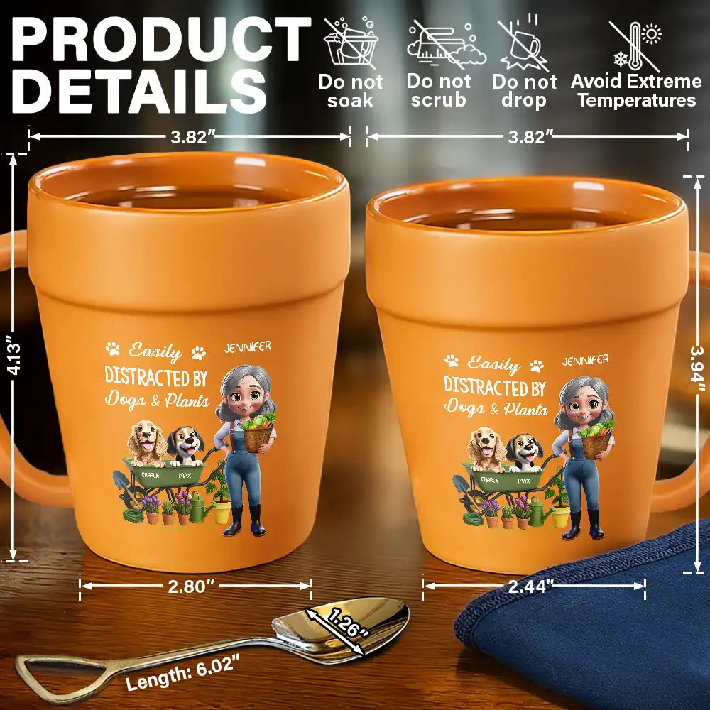 Gardening,Gift For Women,Gift For Men,Pet Lovers,Pet Mom,Pet Dad,Dog Lovers,Dog Mom,Dog Dad,Happy - Easily Distracted By Dogs And Plants - Personalized Plant Pot Ceramic Mug