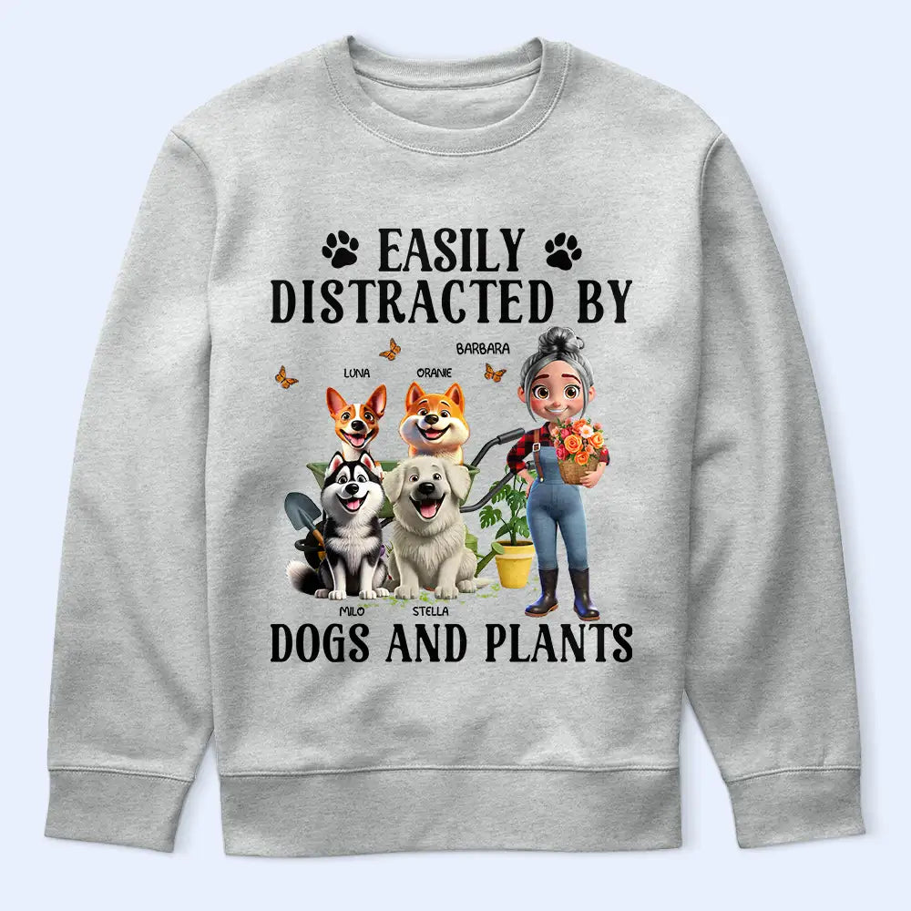 Gardening,Gift For Women,Gift For Men,Pet Lovers,Pet Mom,Pet Dad,Dog Lovers,Dog Mom,Dog Dad,Happy - Easily Distracted By Dogs And Plants - Personalized T Shirt