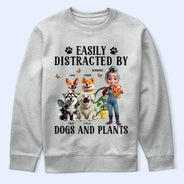 Gardening,Gift For Women,Gift For Men,Pet Lovers,Pet Mom,Pet Dad,Dog Lovers,Dog Mom,Dog Dad,Happy - Easily Distracted By Dogs And Plants - Personalized T Shirt