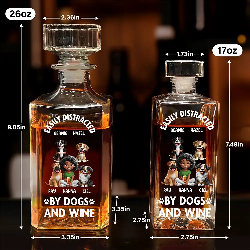 Dog Lovers, Happy - Easily Distracted By Wine - Personalized Square Whiskey Bottle