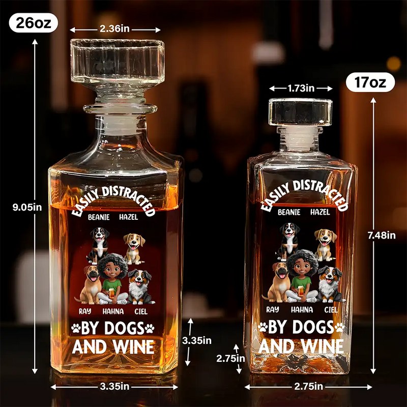 Dog Lovers, Happy - Easily Distracted By Wine - Personalized Square Whiskey Bottle