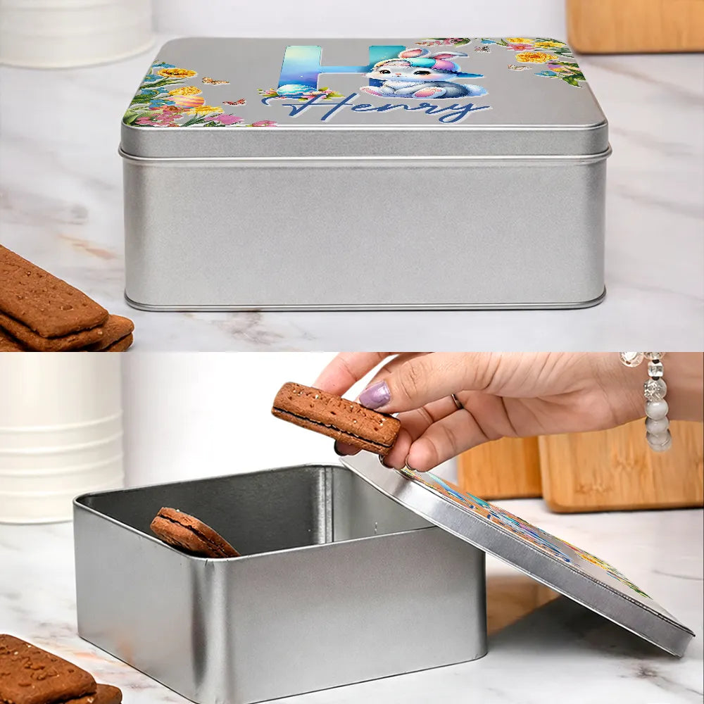 Easter,Happy,Gift For Kids,Parents - Easter Bunny Alphabet Letters - Personalized Metal Biscuit Tin