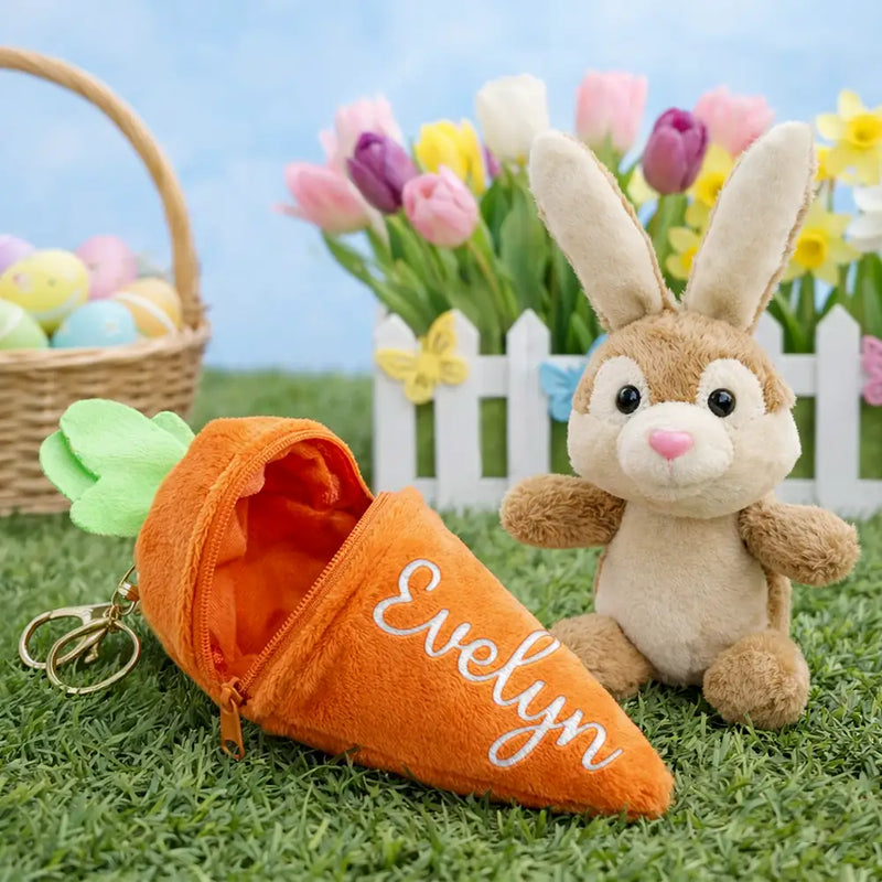 Easter,Non-Eng,Gift For Kids,Gift For Grandkids,Grandma - Grandkids,Grandpa - Grandkids,Dad - Children,Mom - Children,Happy - Easter Bunny Carrot With Custom Name - Personalized Plush Reversible Carrot Bunny Keychain