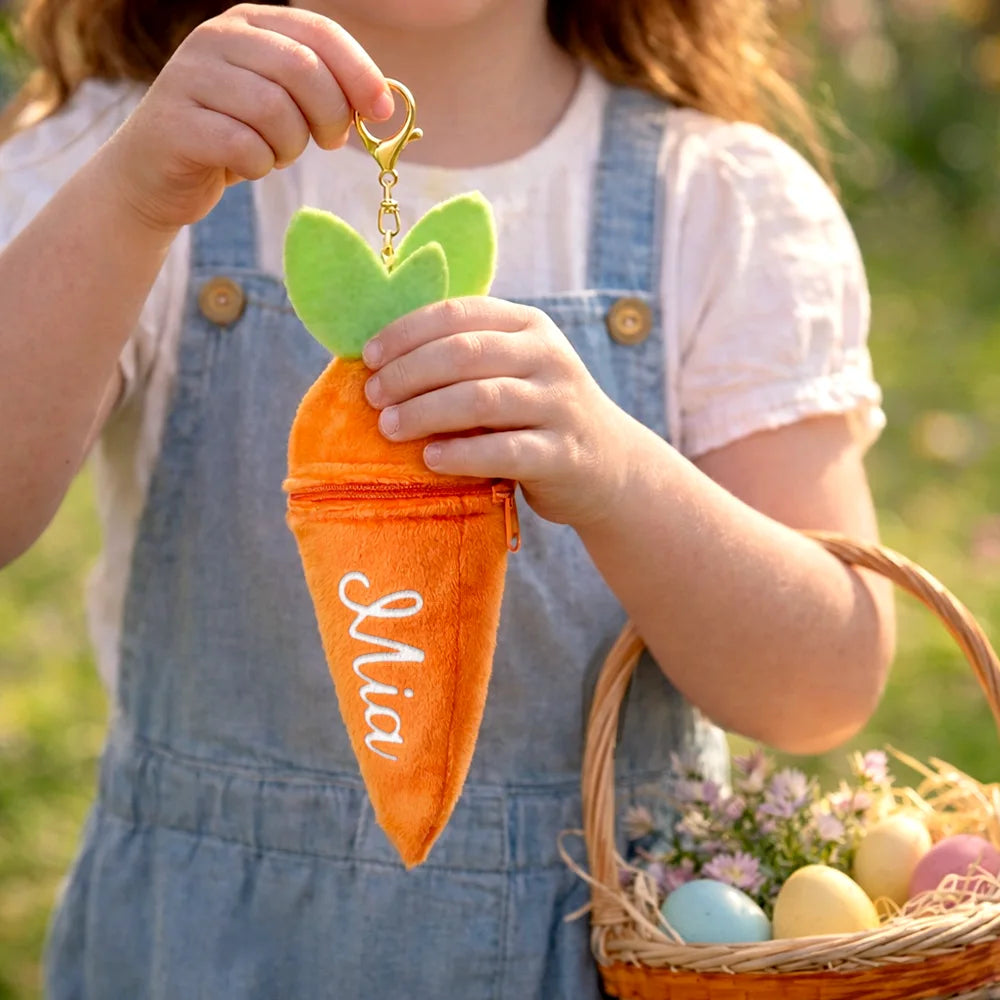 Easter,Non-Eng,Gift For Kids,Gift For Grandkids,Grandma - Grandkids,Grandpa - Grandkids,Dad - Children,Mom - Children,Happy - Easter Bunny Carrot With Custom Name - Personalized Plush Reversible Carrot Bunny Keychain