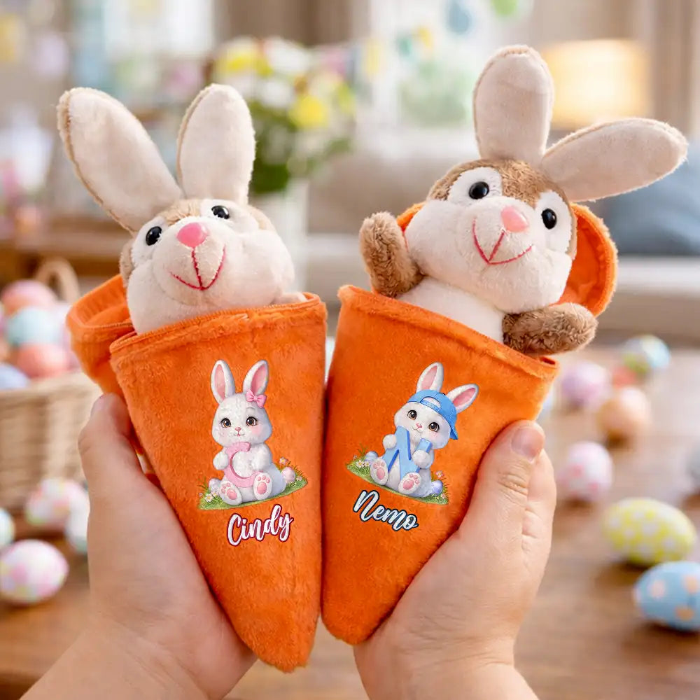 Easter,Happy,Gift For Kids,Dad - Children,Mom - Children,Grandpa - Grandkids,Grandma - Grandkids,Gift For Grandkids - Easter Bunny Holding Alphabet Letter - Personalized Plush Reversible Carrot Bunny Keychain