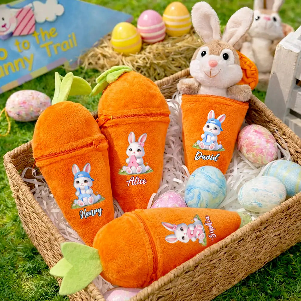 Easter,Happy,Gift For Kids,Dad - Children,Mom - Children,Grandpa - Grandkids,Grandma - Grandkids,Gift For Grandkids - Easter Bunny Holding Alphabet Letter - Personalized Plush Reversible Carrot Bunny Keychain