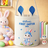 Gift For Kids,Grandma,Grandkids,Gift For Grandkids,Dad,Children,Mom,Easter,Happy - Easter Bunny Holding Alphabet Letter - Personalized Bunny Ears Bucket Bag