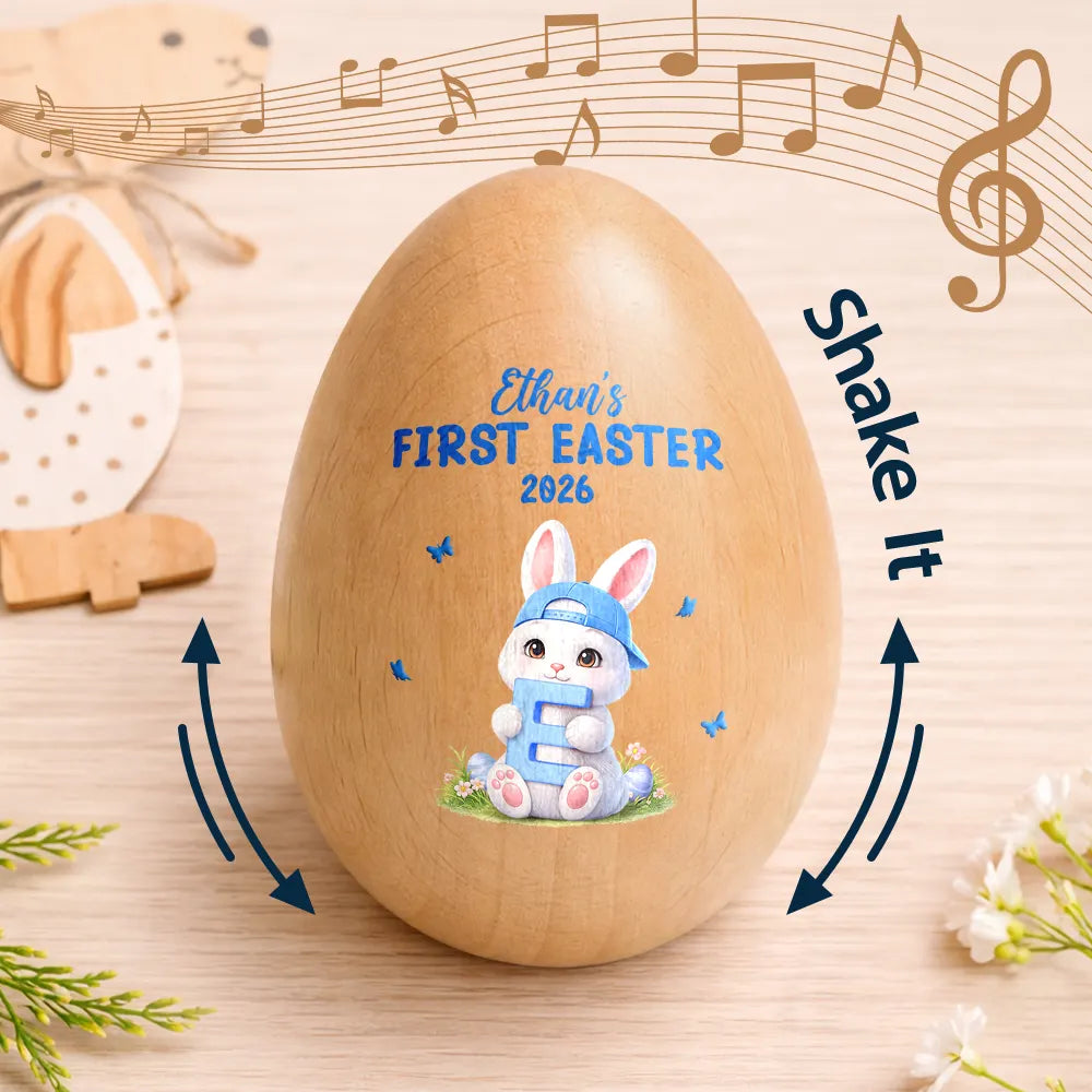 Gift For Kids,Grandma,Grandkids,Gift For Grandkids,Mom,Children,Happy,Easter - Easter Bunny Holding Alphabet Letter - Personalized Musical Wooden Easter Egg Shaker