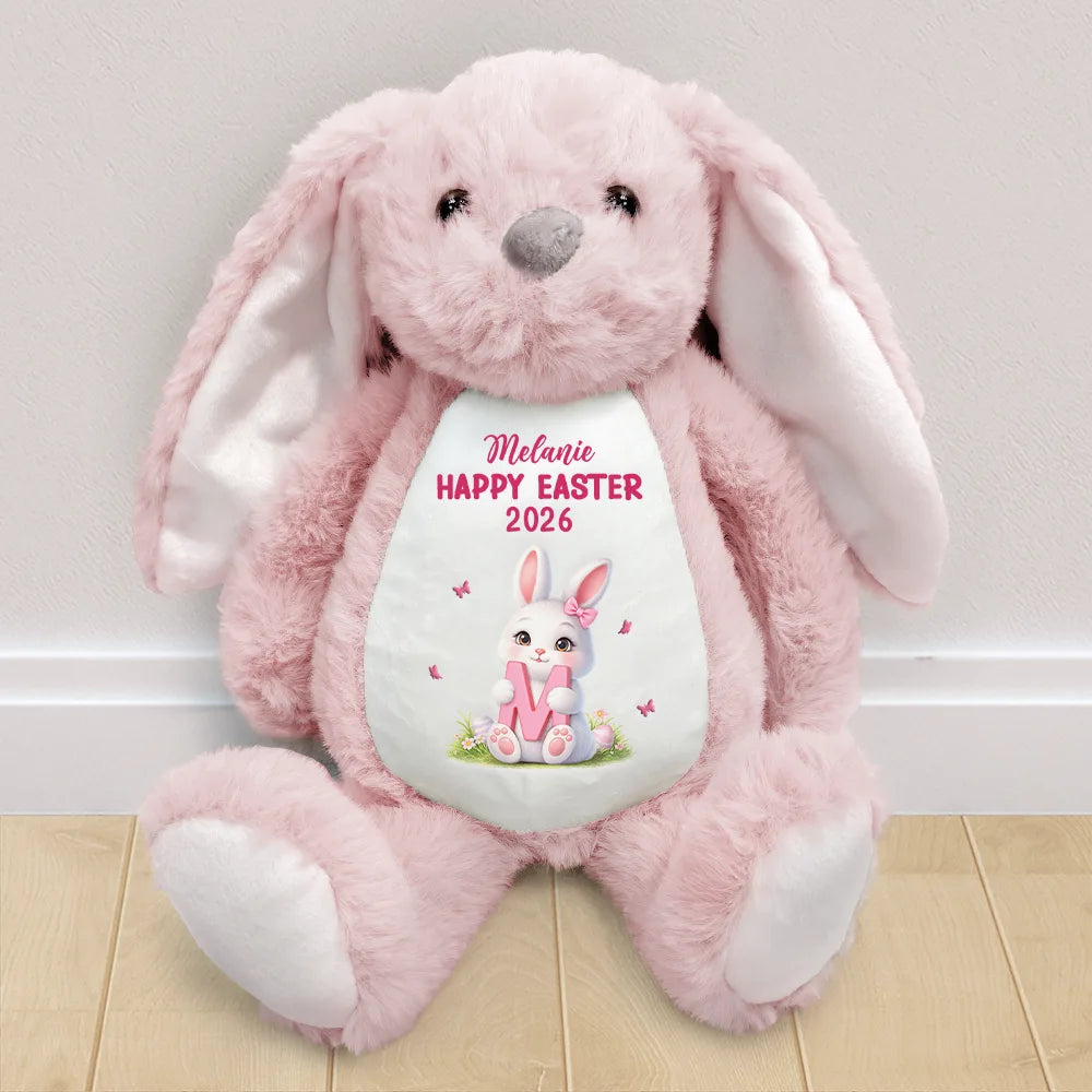Gift For Kids,Grandma - Grandkids,Gift For Grandkids,Dad - Children,Mom - Children,Easter,Happy - Easter Bunny Holding Alphabet Letter - Personalized Soft Toy Bunny