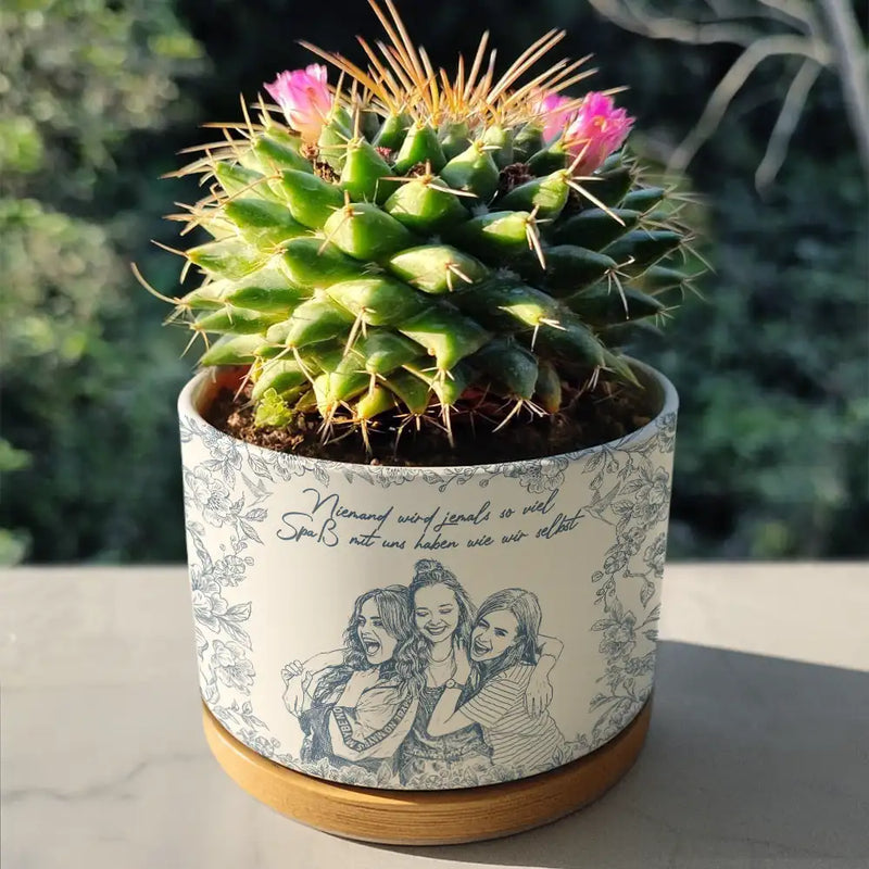 Gift For Sisters,Gift For Sibling,Gift For Bestie,Old Best friends,Gift For Women - Eigenes Foto Als Bleistiftskizze Wahre Freundschaft Ist Eine Reise Ohne Ende - Personalisierter Keramik-Blumentopf