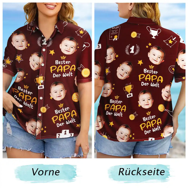 Gift For Men,Gift For Father,Gift For Grandpa,Happy,Non-Eng,German - Eigenes Foto Bester Opa Der Welt Trophäen-Papa - Personalisiertes Hawaiihemd