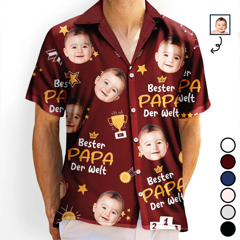 Gift For Men,Gift For Father,Gift For Grandpa,Happy,Non-Eng,German - Eigenes Foto Bester Opa Der Welt Trophäen-Papa - Personalisiertes Hawaiihemd