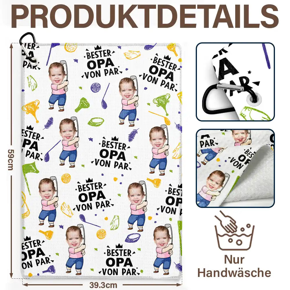 Gift For Grandpa,Sport Dad,Gift For Father,Happy,Custom Photo,Non-Eng,German - Eigenes Foto Bester Papa Von Par Lustiges Kind - Personalisiertes Golf-Handtuch