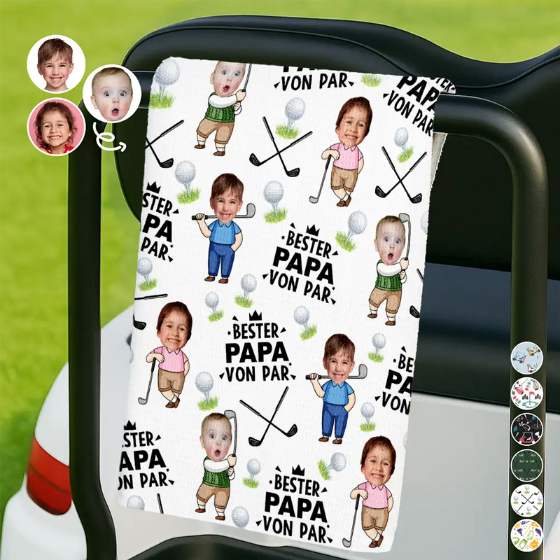 Gift For Grandpa,Sport Dad,Gift For Father,Happy,Custom Photo,Non-Eng,German - Eigenes Foto Bester Papa Von Par Lustiges Kind - Personalisiertes Golf-Handtuch