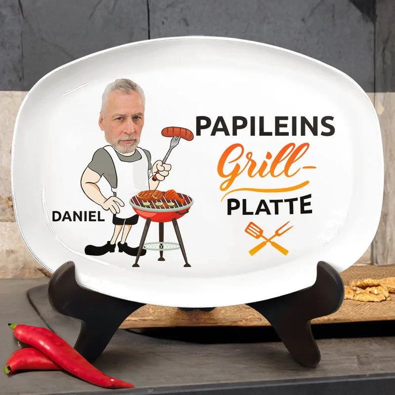 Gift For Yourself,Gift For Husband,Gift For Men,Gift For Grandpa,Grandpa's Hobby,Gift For Father,Dad's Hobby,Grilling,Happy,German - Eigenes Foto Papas Grillplatte - Personalisierte Platte