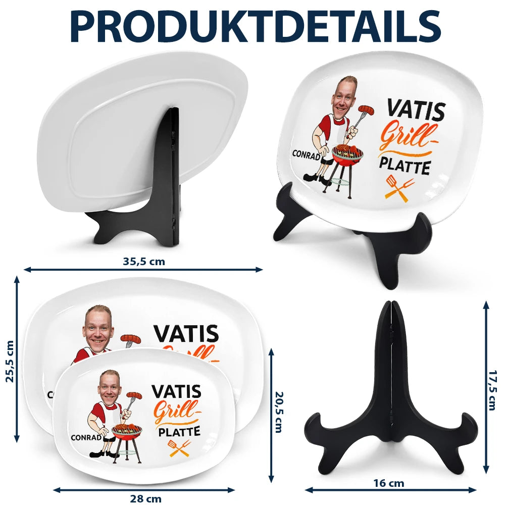 Gift For Yourself,Gift For Husband,Gift For Men,Gift For Grandpa,Grandpa's Hobby,Gift For Father,Dad's Hobby,Grilling,Happy,German - Eigenes Foto Papas Grillplatte - Personalisierte Platte