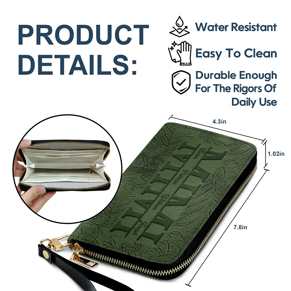 Gift For Mother, Gift For Grandma, Happy - Embossed Flower Leather Mom We Love You - Personalized Leather Long Wallet 