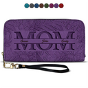 Gift For Mother, Gift For Grandma, Happy - Embossed Flower Leather Mom We Love You - Personalized Leather Long Wallet 