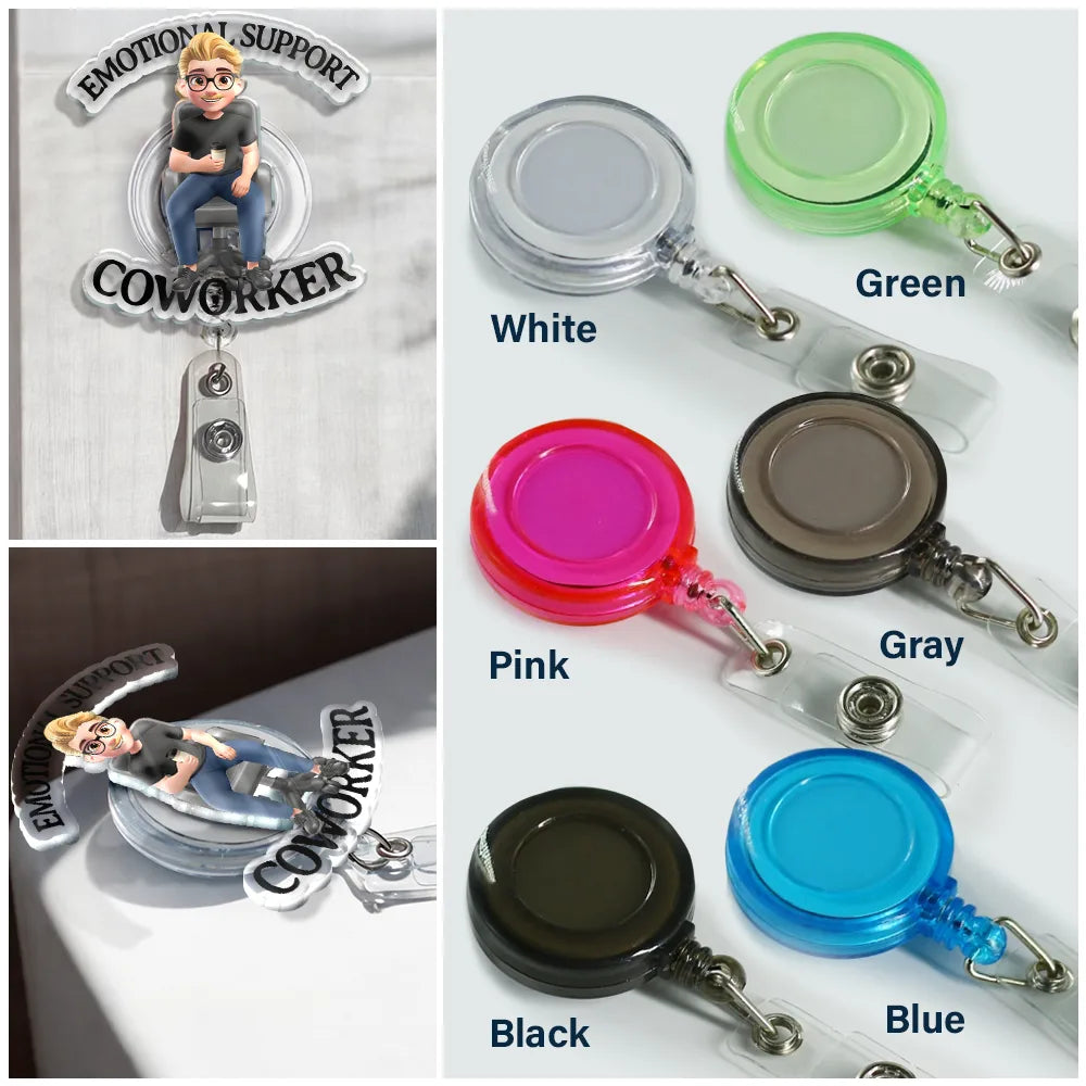 Gift For Yourself,Gift For Women,Gift For Men,Funny - Emotional Support Coworker 3D Effect Sitting Person - Personalized Badge Reel