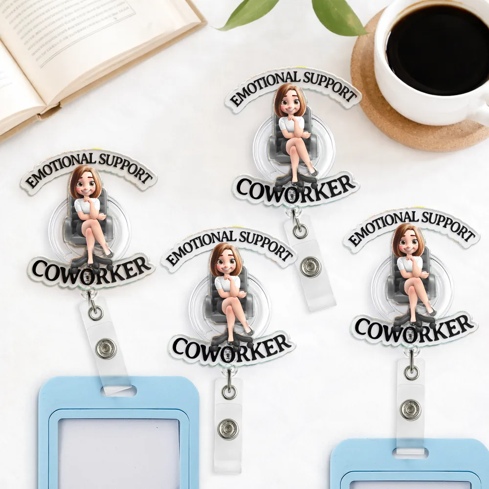 Gift For Yourself,Gift For Women,Gift For Men,Funny - Emotional Support Coworker 3D Effect Sitting Person - Personalized Badge Reel