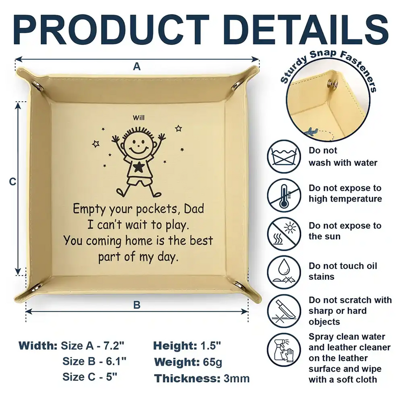 Gift For Father,Dad - Children,Funny,Icon - Empty Your Pockets Daddy Stick Figure - Personalized Leather Valet Tray