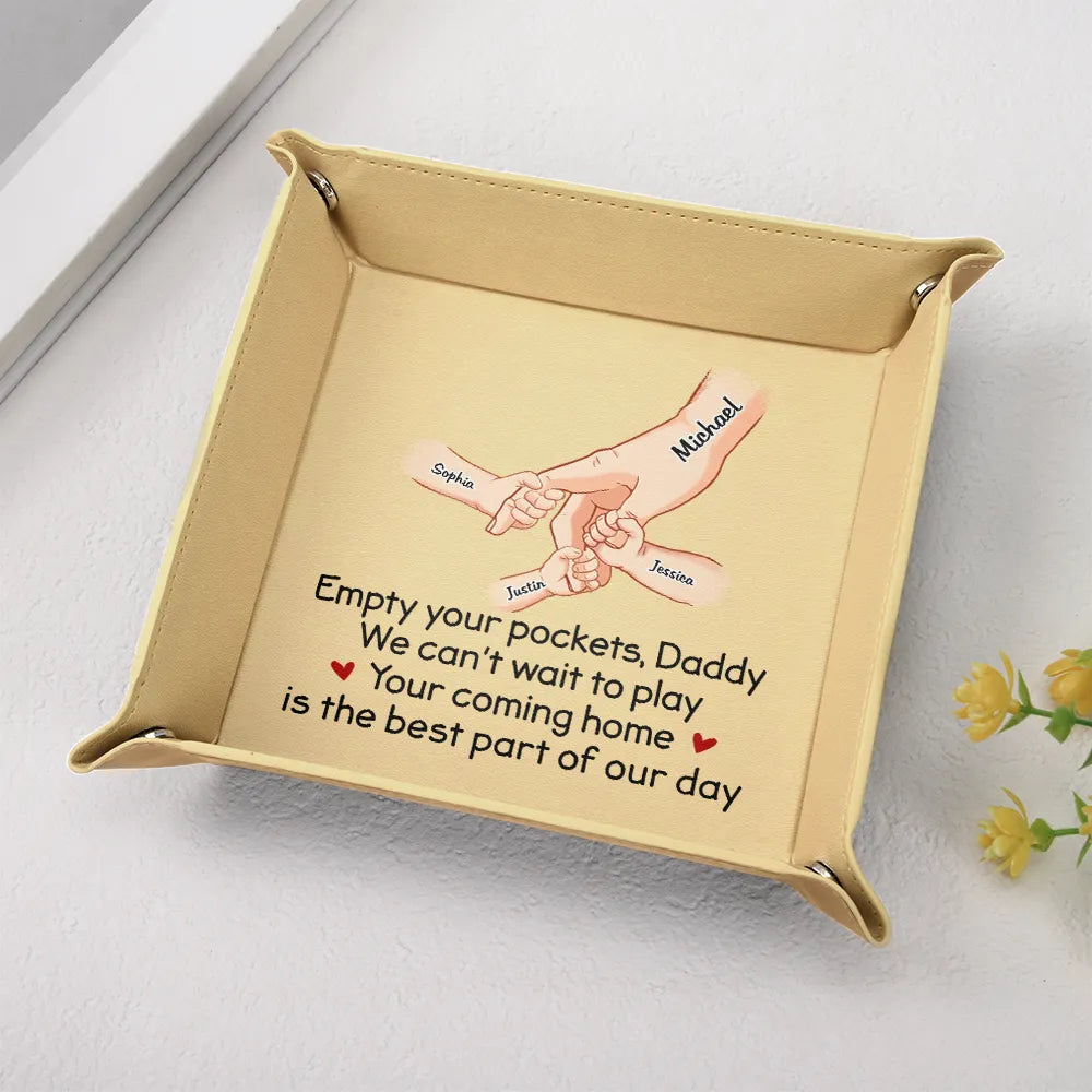 Gift For Father, Happy - Empty Your Pockets Daddy - Personalized Leather Valet Tray