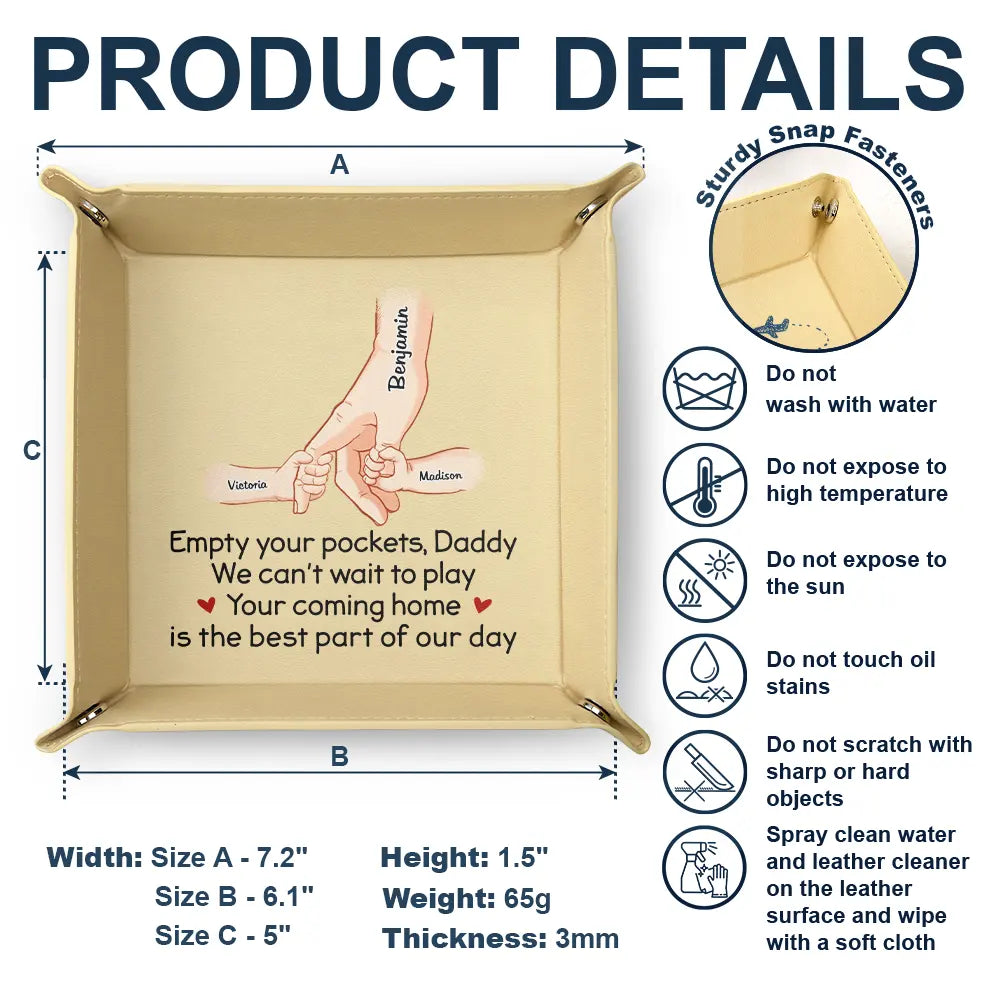 Gift For Father, Happy - Empty Your Pockets Daddy - Personalized Leather Valet Tray
