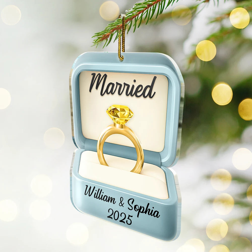 Christmas,Gift For Couples,Engaged,Wedding,Love,Wedding Anniversary - Engaged Married Couple Ring Box - Personalized Custom Shaped Acrylic Ornament