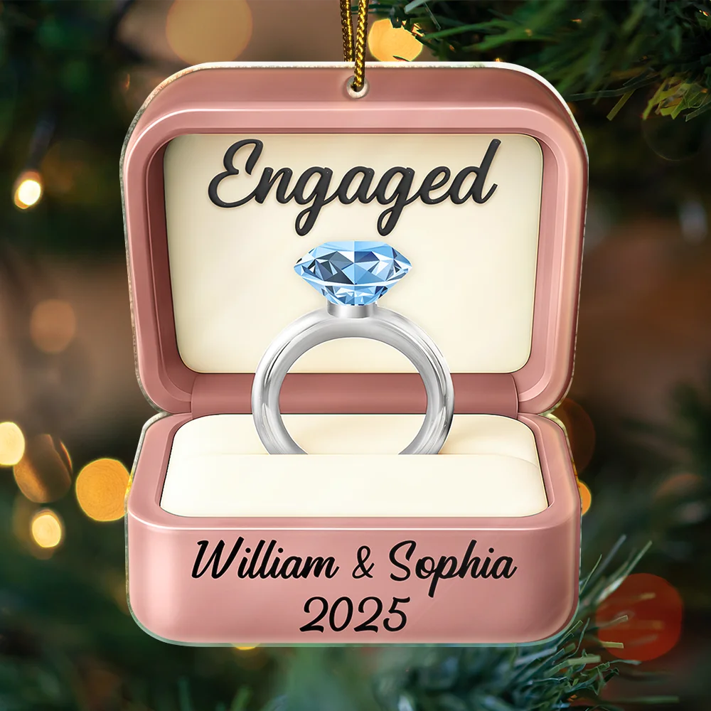 Christmas,Gift For Couples,Engaged,Wedding,Love,Wedding Anniversary - Engaged Married Couple Ring Box - Personalized Custom Shaped Acrylic Ornament
