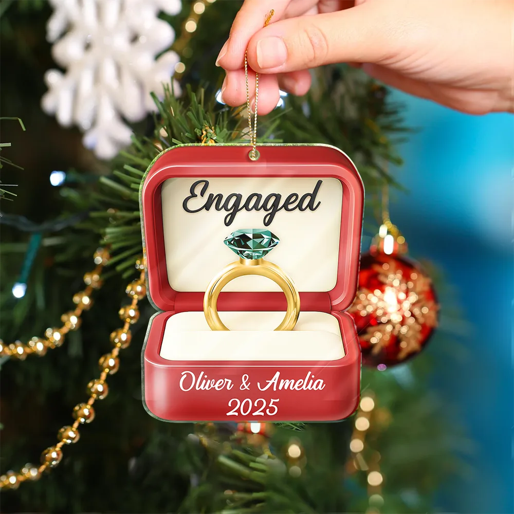 Christmas,Gift For Couples,Engaged,Wedding,Love,Wedding Anniversary - Engaged Married Couple Ring Box - Personalized Custom Shaped Acrylic Ornament